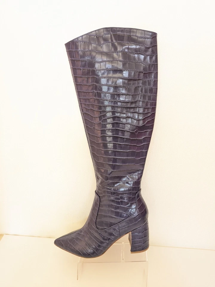 MARC FISHER Purple Croc Embossed Leathe "Retie 4" Dress Heeled Boots Size 10 - Image 2 of 4