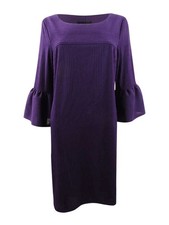 Connected Women's Ruffle-Sleeve Shift Dress (6, Eggplant)