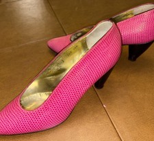 Vtg Walter Steiger Pink Handmade Leather Pumps Italy 38.5 Rare Unique Cone Heel