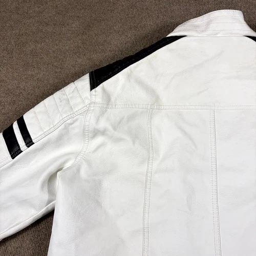 Distortion Biker Jacket Mens XL White Faux Leather Mock Neck Full Zip Racing image 11