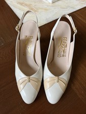 Vintage Salvatore Ferragamo beige and cream slingback pumps, size 6