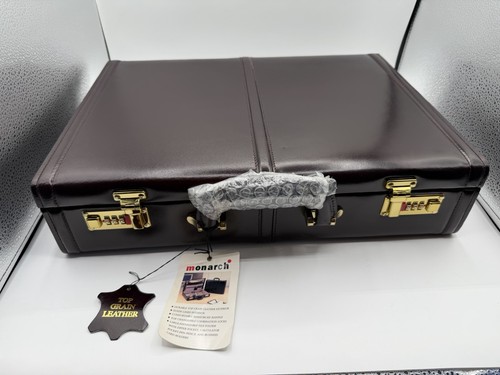 New Vtg Monarch Luggage Top Grain Leather Briefcase Brown