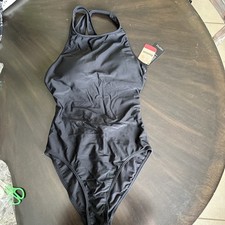 NEW 75 Reebok Tank Swimsuit Racer Back Size M Black