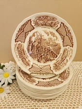 10 VTG Alfred Meakin Fair Winds DESSERT Plates 7" Brown Transferware EuC