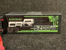 2 X Ovonic 7.4V 50C 6200mAh High Discharge 2S 1P  HardCase Li-PO Battery 