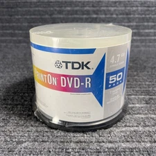 TDK Print On DVD-R 8x 4.7GB 120 Min 50 Pack Spindle Blank Recordable Discs NEW