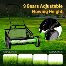 20in Lawn Mower Manual Push Reel 5-Blade Adjustable Height Grass Catcher 4 Wheel