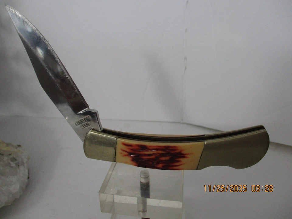 Navaja de Bolsillo Plegable Winchester Una Hoja Inoxidable Mango Cuerno de Ciervo Foto 4 de 4