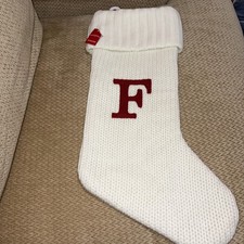 Letter Initial "F  18" White Monogram Xmas Stocking Knitted Knit By: Target NWT