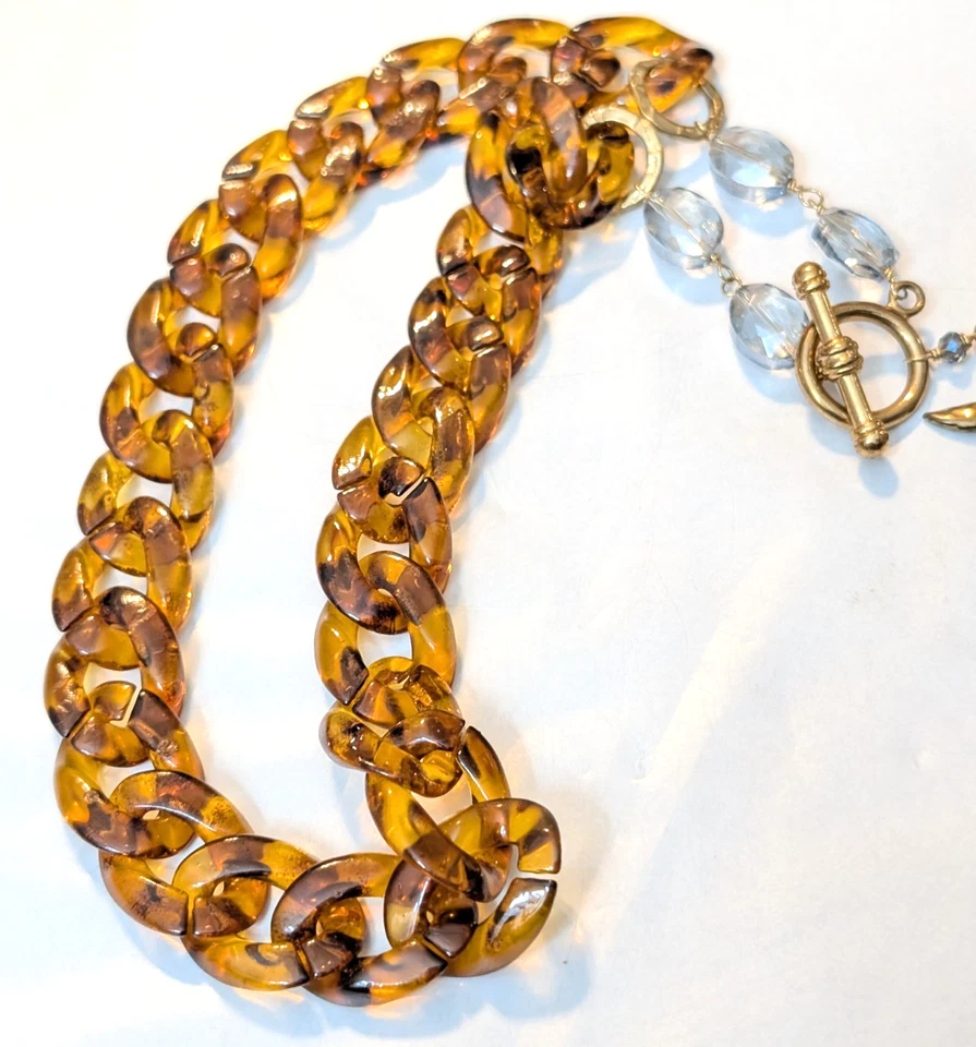 Moderno collar de cadena de lucite de imitación de carey 18" de largo marrón azul br01-47 Foto 2 de 4