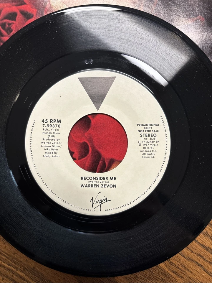 WARREN ZEVON Reconsider Me/Factory DJ PROMO 45 7" VERY NICE! w/PS - Image 2 of 4