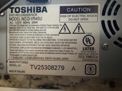 Toshiba Hi-Fi VCR / DVD Recorder Combo D-VR4SU Cables Included No Remote Works!