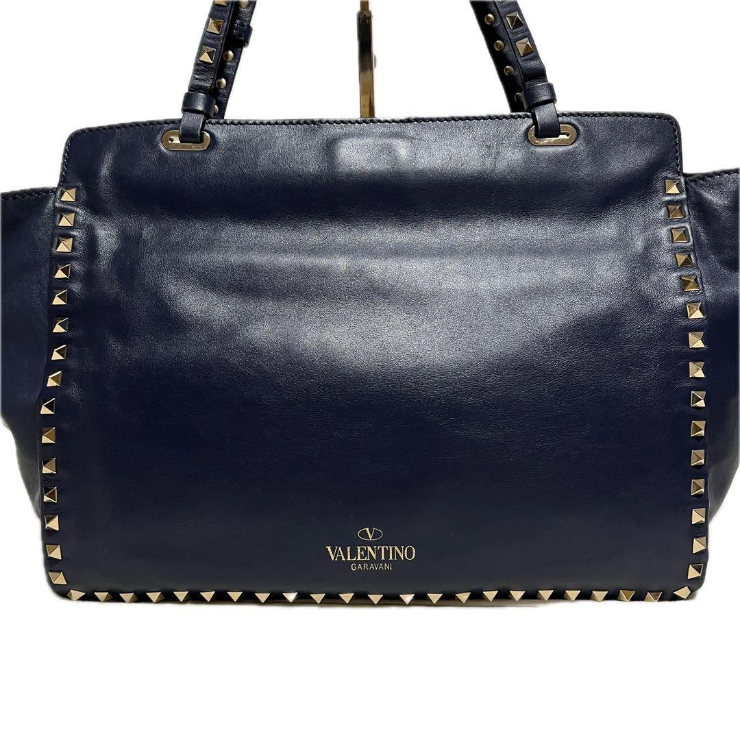 Valentino Garavani Navy Leather 2-Way Studded Tote Bag, Shoulder, Authentic Jap thumbnail 4
