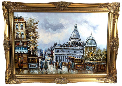 Vintage Öl auf Leinwand Impressionist Gemälde Paris Montmartre signiert groß 42 Zoll