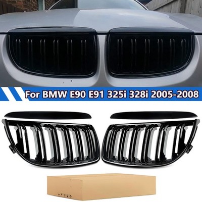 Gloss Black Front Kidney Grille For 2005~08 BMW 3-Series E90 E91 325i 328i 335i