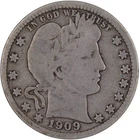 1909 D Barber Quarter Circulated Silver 25c Coin Collectible