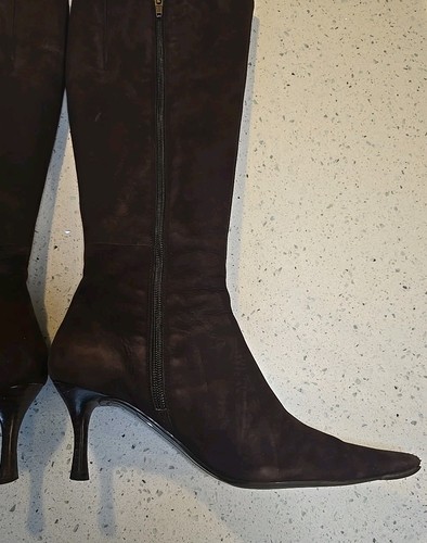 Stivali Ann Taylor Loft Charlize marrone intenso 7M pelle scamosciata dettaglio smerlato - Foto 5 di 19
