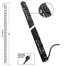 Pico Macom 22-Outlet Long Power Bar with Surge Protection, 15A Circuit Breaker