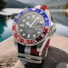 Custom 40mm Red White Blue Divers Watch Seiko TMI Nh35 Auto Movt 100m GB USA.