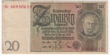 GERMANY BANKNOTE 20 Reichsmark 1929 P-181a Circ Approx VF