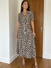 Whistles Leopard Print Midi Shirt Dress UK 8 EU 36 Cream Black Button Front