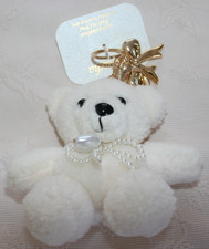 BIG Plush TEDDY BEAR Handbag Charm Keyring Gold tone metal Faux pearl beads NWT