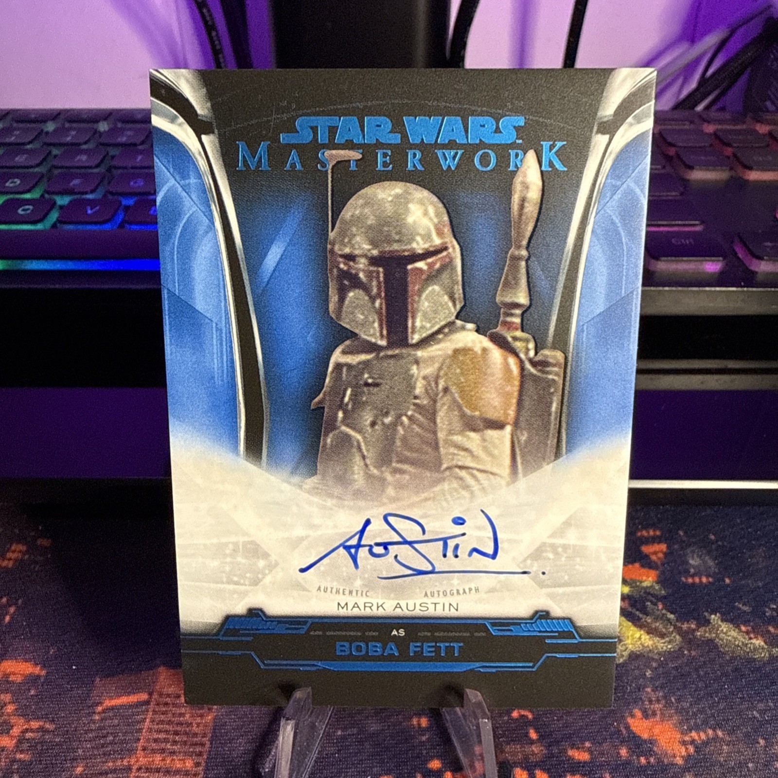2019 Topps Star Wars Masterwork Mark Austin as Boba Fett Auto Blue /99 #A-MA view 1