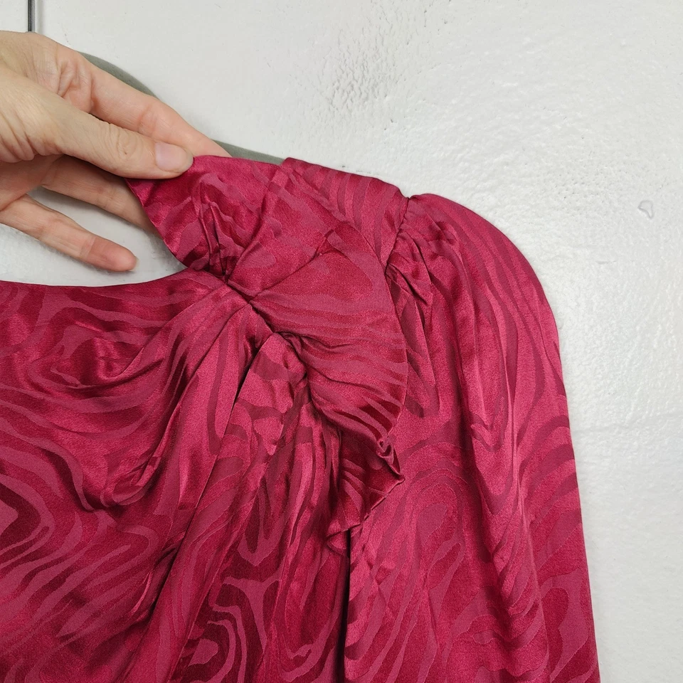 Rebecca Taylor Dress Womens 2 Dark Pink Satin Swirl Silk Blend Party Cocktail - Image 4 of 4