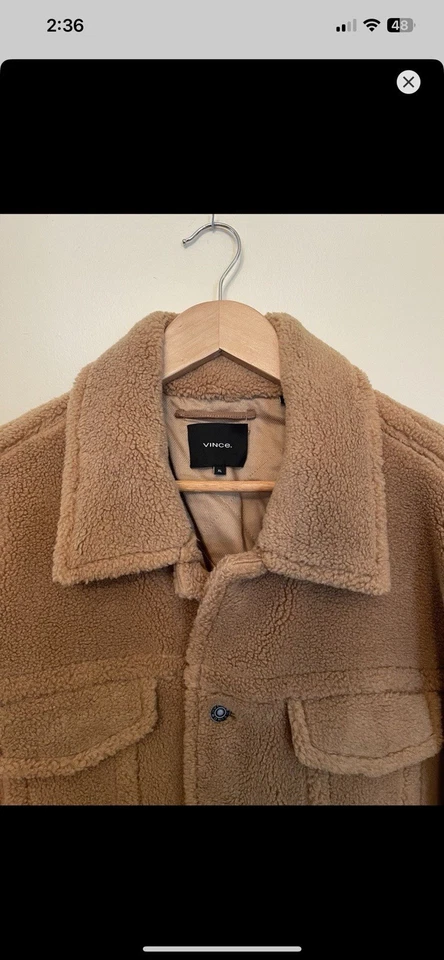 Chaqueta de camionero Sherpa abotonada XL Vince XL para hombre nueva sin etiquetas en camello del desierto Foto 2 de 4
