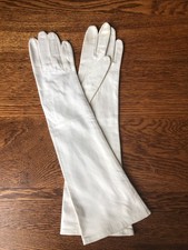 VTG White Real Kid Leather Silk Lined Opera Gloves 14  Belgium Washable Size 6.5