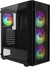 ATX Mid Tower Computer PC Case with Tempered Glass, 4X 120Mm ARGB PWM Fans Gamin