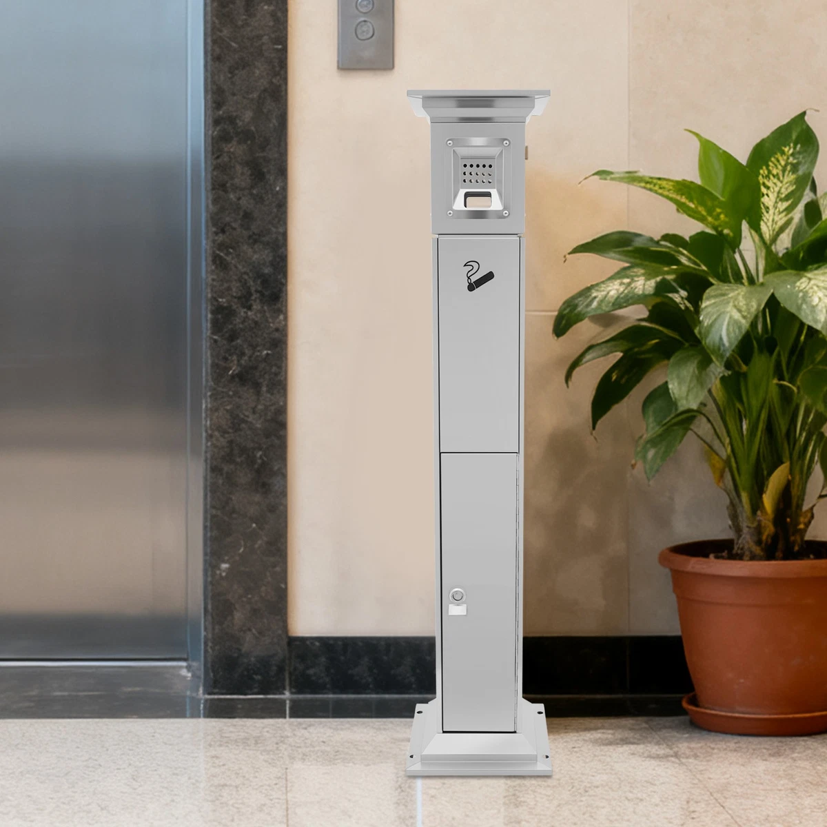 ELITRA Posacenere Da Parete Per Esterni – In Acciaio Inox – Altezza 29,2 Cm – Con Chiave Per Svuotamento – Colore Argento