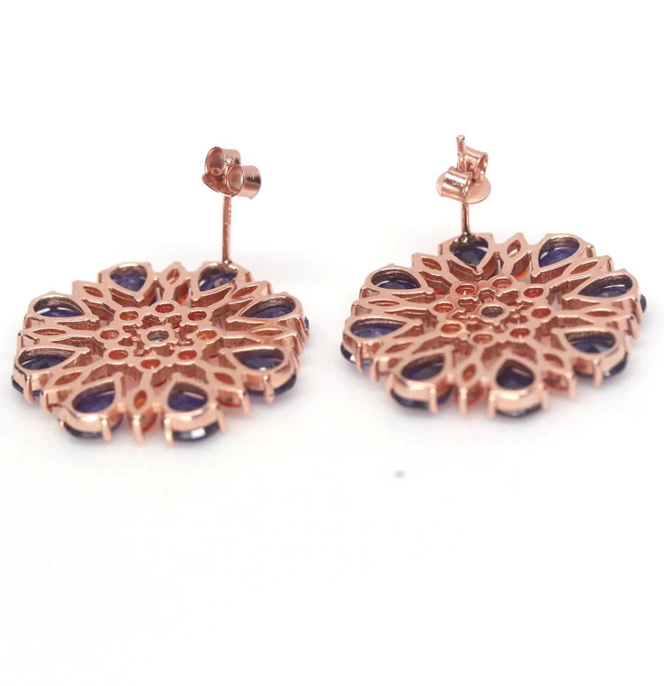 Heated 5 X 7 mm. Blue Sapphire & Orange Fire Opal Earrings Silver 925 Sterling - Image 4 of 4