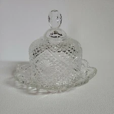 Avon Fostoria Crystal Covered Butter Dish Dome Lid Scallop Edge Dish Small Round
