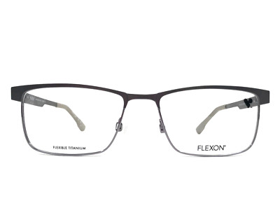 Flexon Eyeglasses Frames E1035 033 Gray Silver Rectangle Full Rim 54-17-140