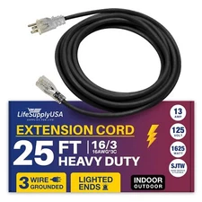 25ft Power Outdoor Extension Cord & Indoor - Waterproof Electric Drop Cord Cable
