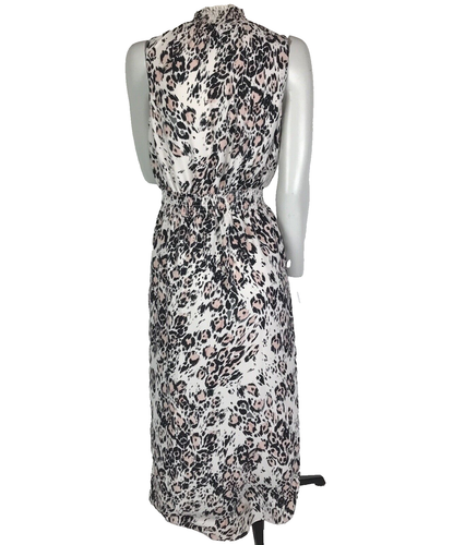 Decjuba Dress Leopard Print Size 8 Beige Black Sleeveless High Neck Faux Wrap - Picture 7 of 13