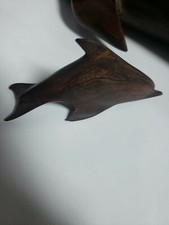 Vintage Hand Carved Wood Miniature Dolphin Porpoise Statue Figurine 4"