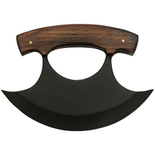 SZCO Küchenmesser, Eskimomesser, Wiegemesser, Black Ulu mit brauner Lederscheide - Bild 2 von 4