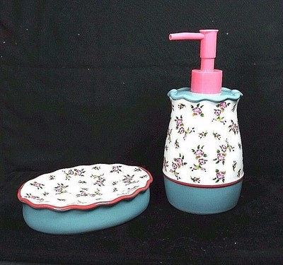 #ad Sear#x27;s Cannon Heritage quot;Sarahquot; Floral Set of Soap Dish amp; Lotion Pump Dispenser $45.00