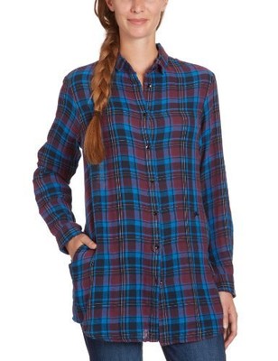 GAS Damen Bluse Oberteil Hemd Langarmshirt, Blau/Bordeaux, Gr. 38