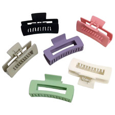 6pc Matte Hair Claw Shark Clips 3.4" Casual Hollow Square Non-Slip New Lot of 6