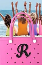 Black Initial Letter 'R'  Bogg Bag beach charm tote bag charm New 4 in length