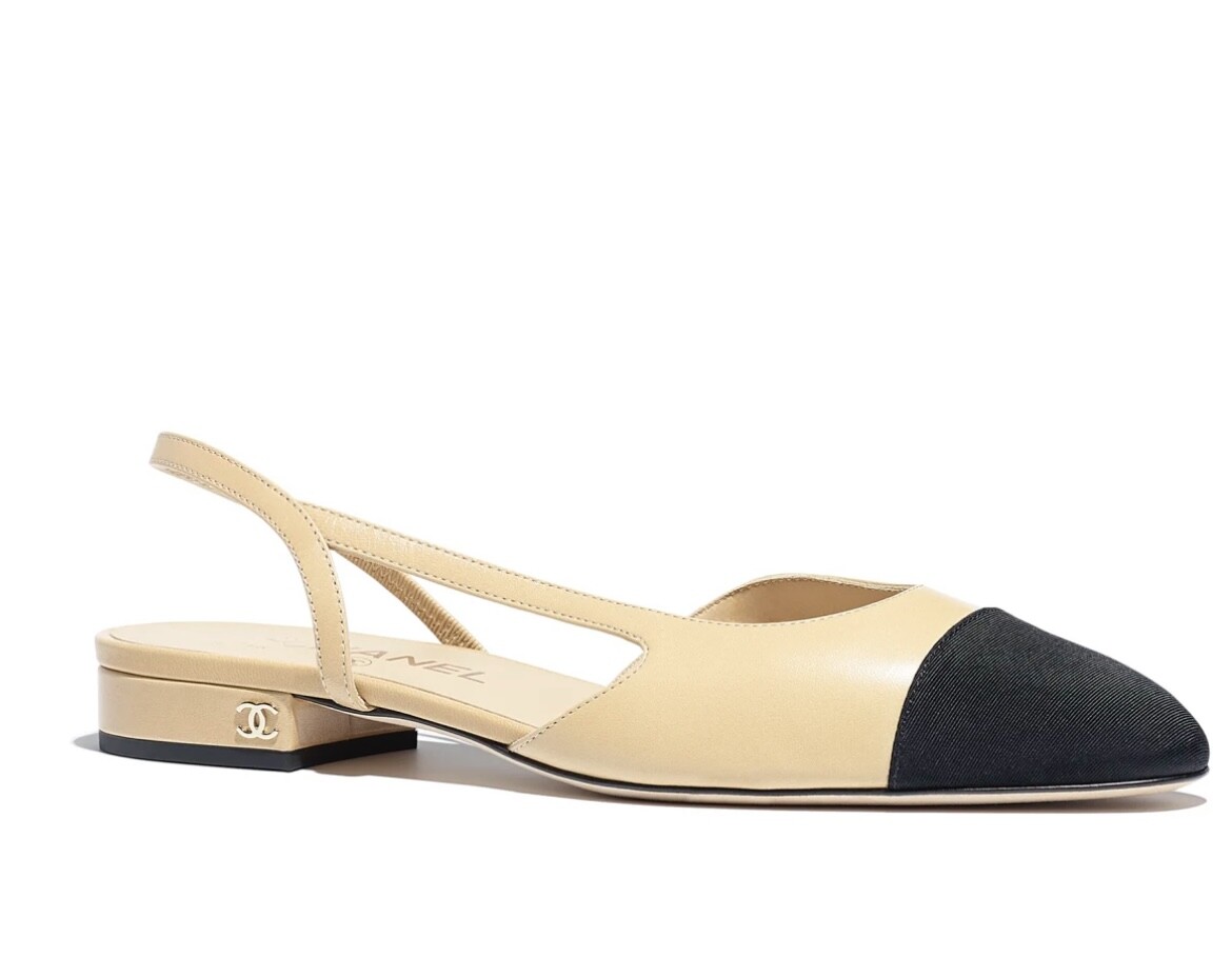 chanel tan and black heels