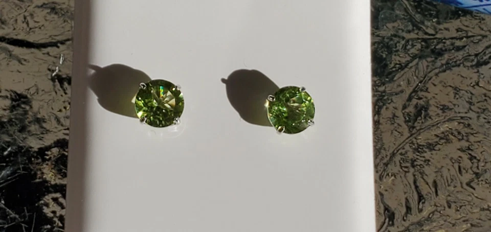 Peridot Labcreated Round Cut Stud Earrings 14kt Solid White Gold  - Image 4 of 4