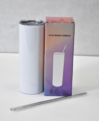 New Arrival, 20oz Skinny Tumbler w/ Metal Straw, Straight Tumbler For Sublimation, Double Wall Insulated w Polymer Coating For Heat Transfer