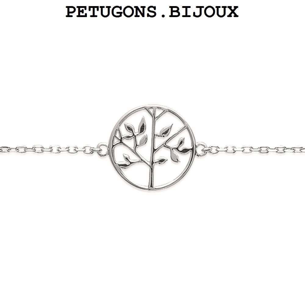 Bracelet arbre de vie en argent 925 rhodié pour femme - Taille ajustable 16-18cm