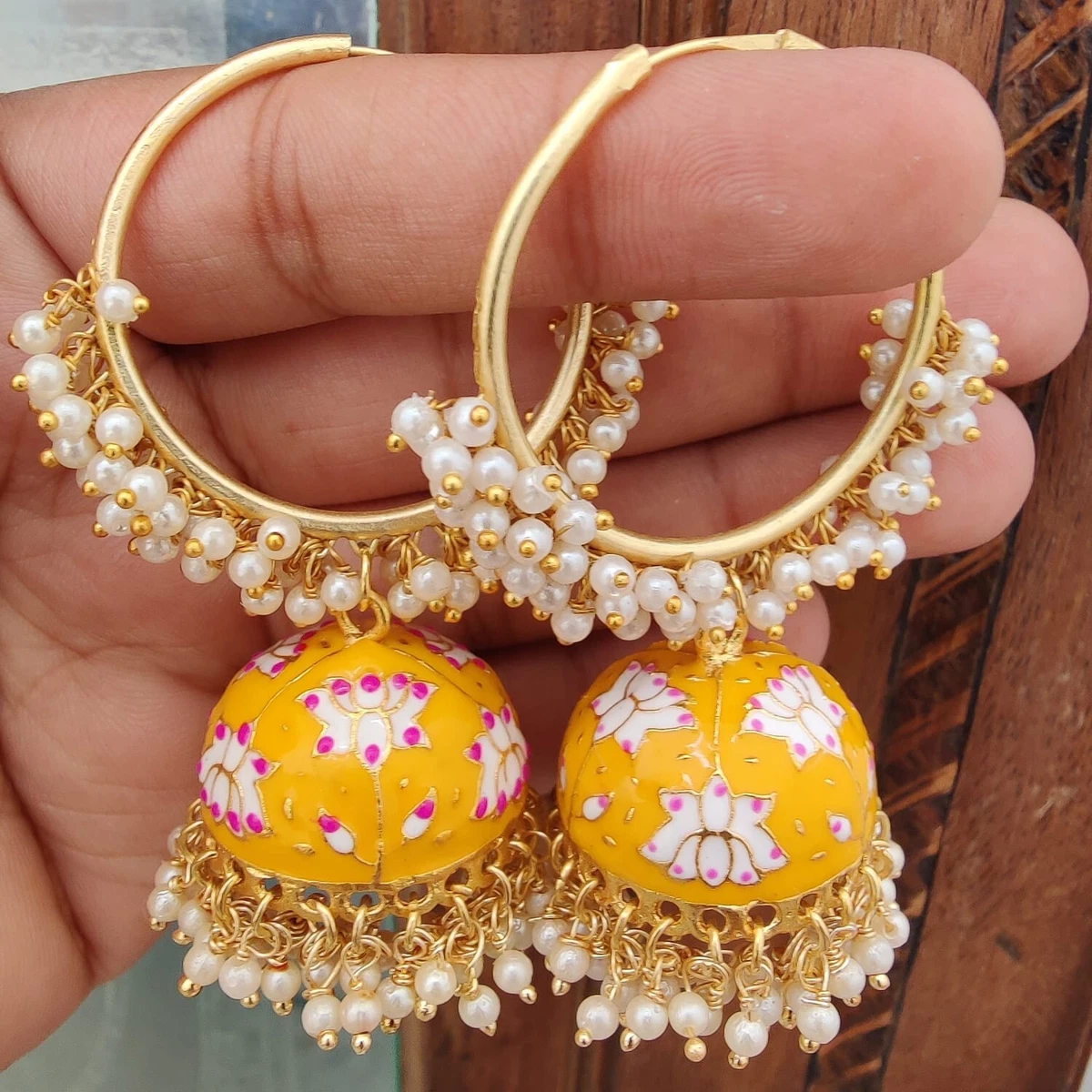 Kwickk Pearl Studded Multicolor Gold Platted Oxidized Big Jhumka Jhumki  Earrings for Girls and Women