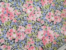 2 1/3 Yards Peter Pan Fabric # 1566 Color 2  Pink Flowers & Blue Forget me Nots