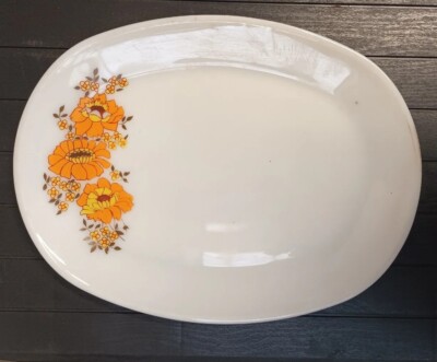 Vintage JAJ Pyrex Steakteller orange Blumen 60er Jahre